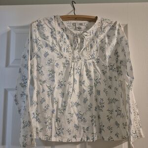 Laura Ashley White and Blue Floral Blouse